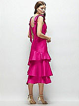 Alt View 3 Thumbnail - Think Pink Bow-Shoulder Satin Midi Dress with Asymmetrical Tiered Skirt