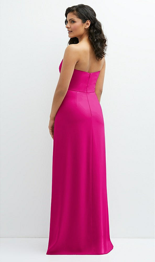 Back View - Think Pink Strapless Notch-Neck Crepe A-line Dress with Rhinestone Piping Bows