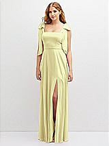 Front View Thumbnail - Butter Yellow Bow Shoulder Square Neck Chiffon Maxi Dress