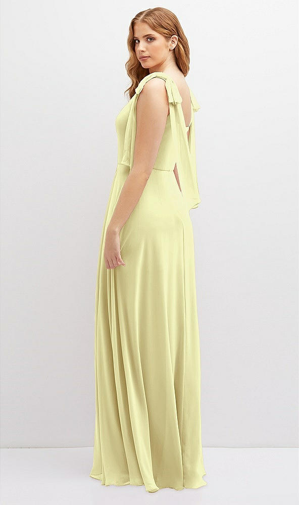 Back View - Butter Yellow Bow Shoulder Square Neck Chiffon Maxi Dress