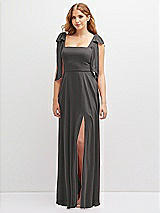 Front View Thumbnail - Caviar Gray Bow Shoulder Square Neck Chiffon Maxi Dress