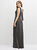 Rear View Thumbnail - Caviar Gray Bow Shoulder Square Neck Chiffon Maxi Dress