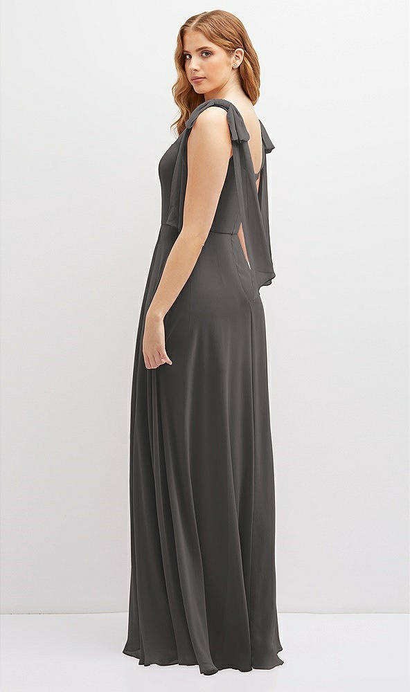 Back View - Caviar Gray Bow Shoulder Square Neck Chiffon Maxi Dress