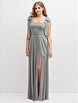 Front View Thumbnail - Chelsea Gray Bow Shoulder Square Neck Chiffon Maxi Dress