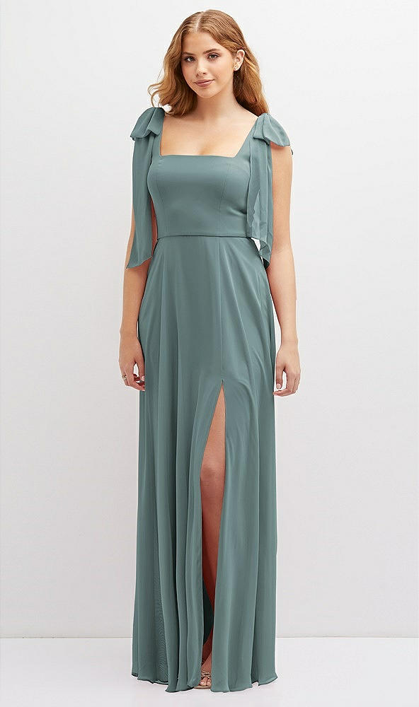 Front View - Icelandic Bow Shoulder Square Neck Chiffon Maxi Dress