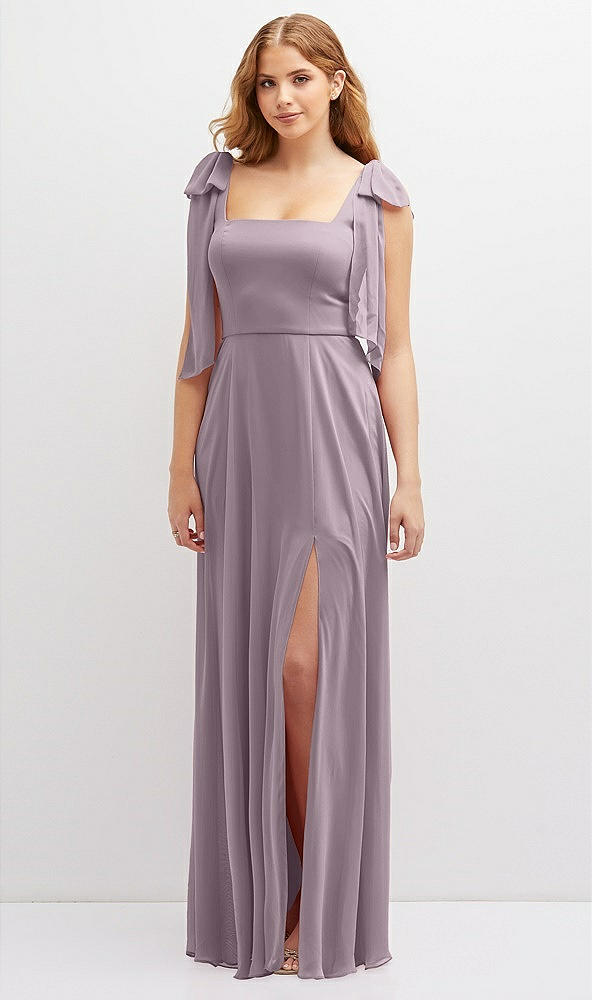 Front View - Lilac Dusk Bow Shoulder Square Neck Chiffon Maxi Dress