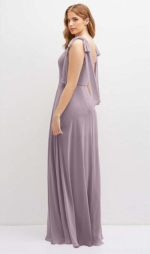 Back View - Lilac Dusk Bow Shoulder Square Neck Chiffon Maxi Dress