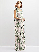 Side View Thumbnail - Palm Beach Print Bow Shoulder Square Neck Chiffon Maxi Dress