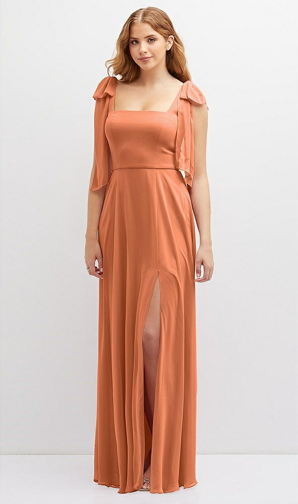 Front View - Sweet Melon Bow Shoulder Square Neck Chiffon Maxi Dress