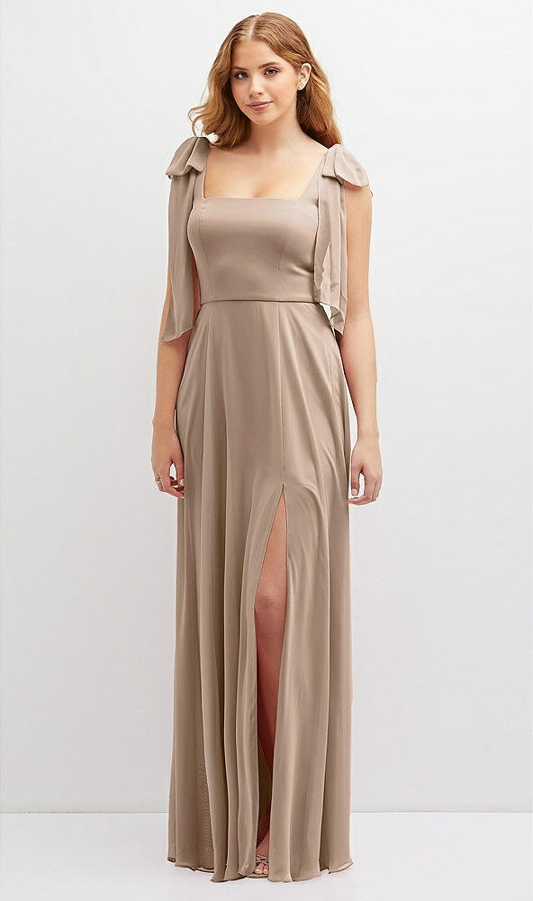 Front View - Topaz Bow Shoulder Square Neck Chiffon Maxi Dress