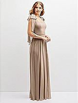 Side View Thumbnail - Topaz Bow Shoulder Square Neck Chiffon Maxi Dress