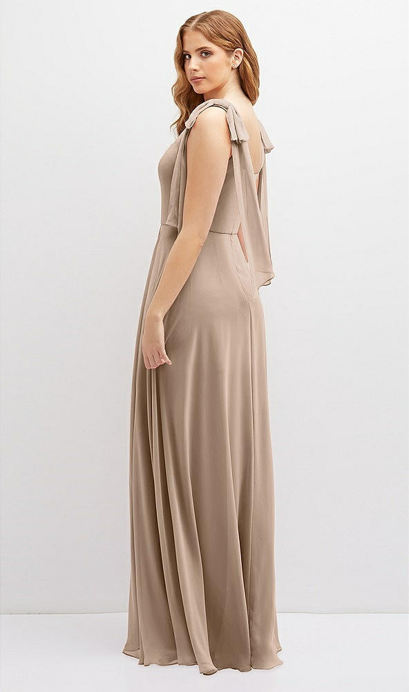 Back View - Topaz Bow Shoulder Square Neck Chiffon Maxi Dress