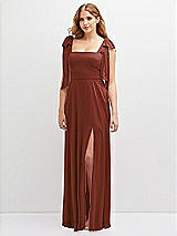 Front View Thumbnail - Auburn Moon Bow Shoulder Square Neck Chiffon Maxi Dress