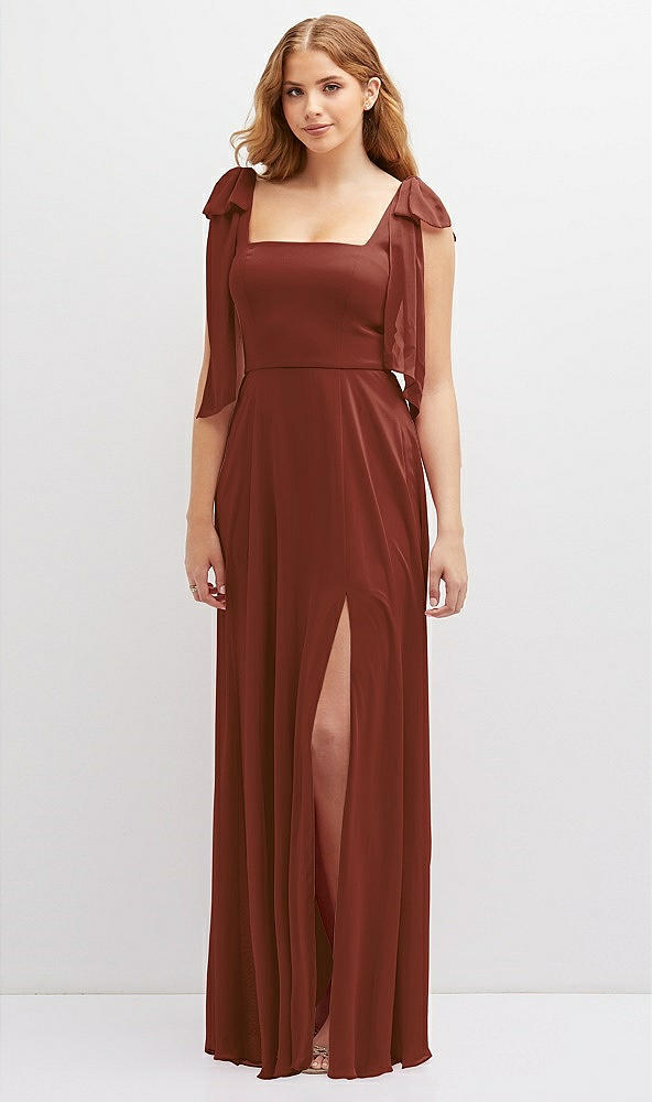 Front View - Auburn Moon Bow Shoulder Square Neck Chiffon Maxi Dress