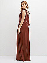 Rear View Thumbnail - Auburn Moon Bow Shoulder Square Neck Chiffon Maxi Dress