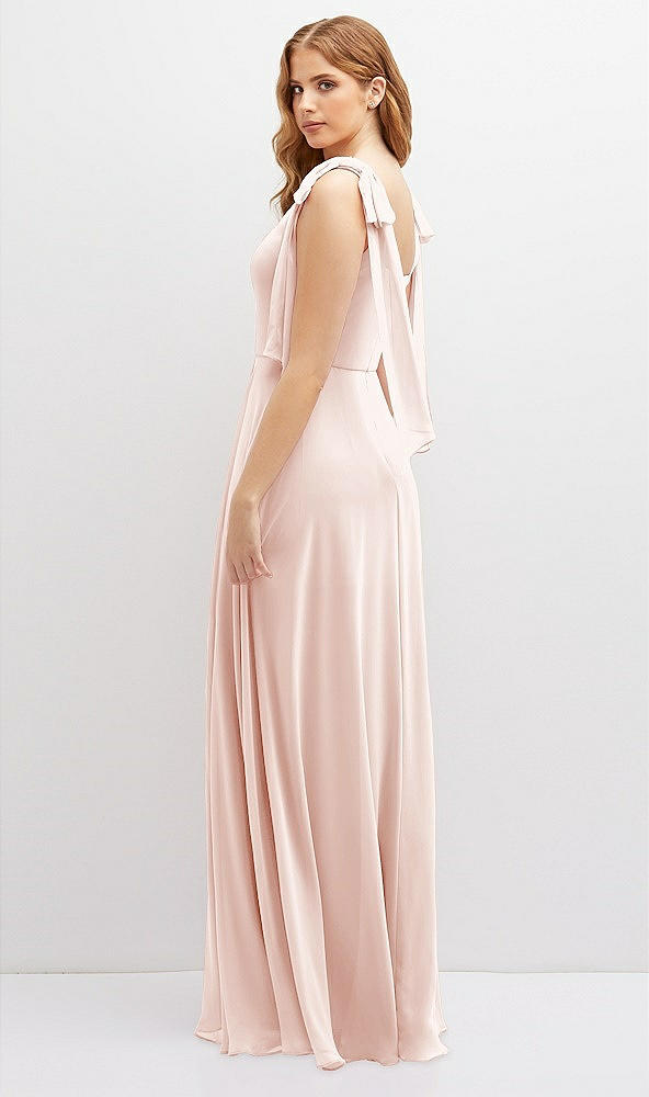 Back View - Blush Bow Shoulder Square Neck Chiffon Maxi Dress