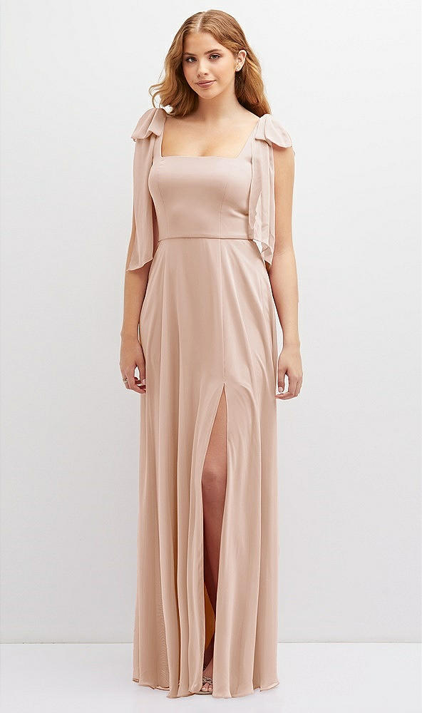 Front View - Cameo Bow Shoulder Square Neck Chiffon Maxi Dress