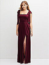 Front View Thumbnail - Cabernet Bow Shoulder Square Neck Chiffon Maxi Dress