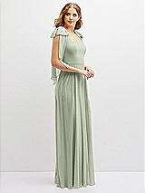 Side View Thumbnail - Celadon Bow Shoulder Square Neck Chiffon Maxi Dress