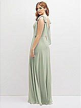 Rear View Thumbnail - Celadon Bow Shoulder Square Neck Chiffon Maxi Dress