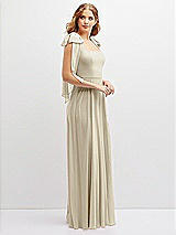 Side View Thumbnail - Champagne Bow Shoulder Square Neck Chiffon Maxi Dress