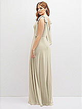 Rear View Thumbnail - Champagne Bow Shoulder Square Neck Chiffon Maxi Dress