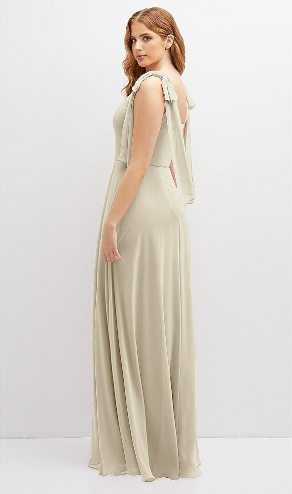 Back View - Champagne Bow Shoulder Square Neck Chiffon Maxi Dress