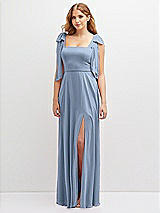 Front View Thumbnail - Cloudy Bow Shoulder Square Neck Chiffon Maxi Dress