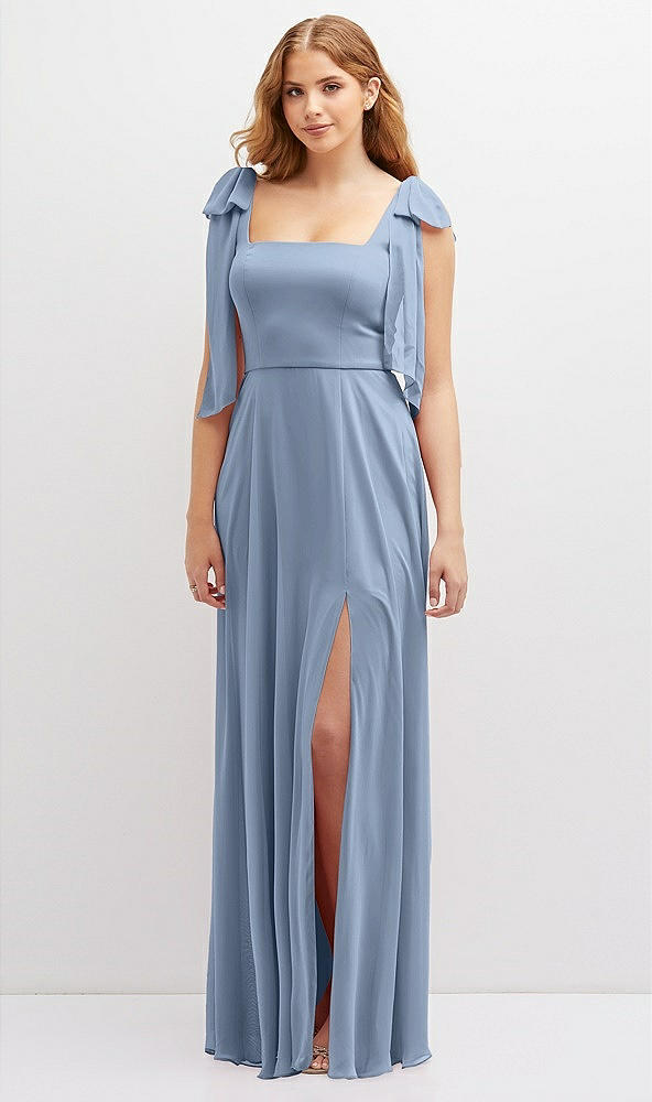 Front View - Cloudy Bow Shoulder Square Neck Chiffon Maxi Dress