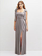 Front View Thumbnail - Cashmere Gray Bow Shoulder Square Neck Chiffon Maxi Dress