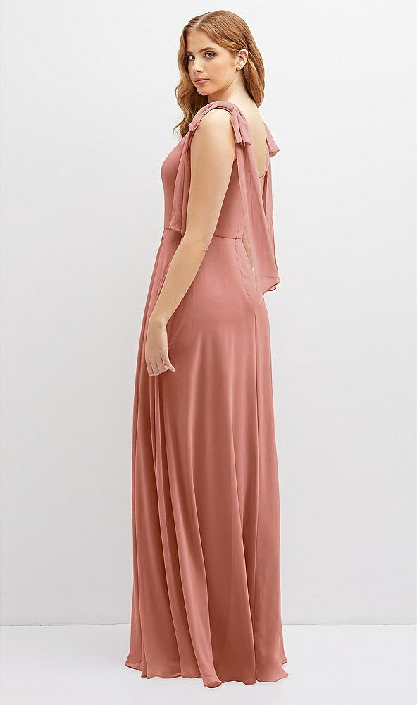 Back View - Desert Rose Bow Shoulder Square Neck Chiffon Maxi Dress