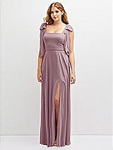 Front View Thumbnail - Dusty Rose Bow Shoulder Square Neck Chiffon Maxi Dress