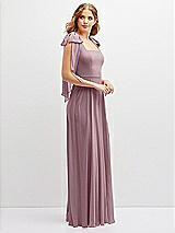 Side View Thumbnail - Dusty Rose Bow Shoulder Square Neck Chiffon Maxi Dress