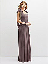 Side View Thumbnail - French Truffle Bow Shoulder Square Neck Chiffon Maxi Dress