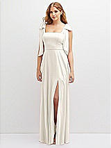 Front View Thumbnail - Ivory Bow Shoulder Square Neck Chiffon Maxi Dress