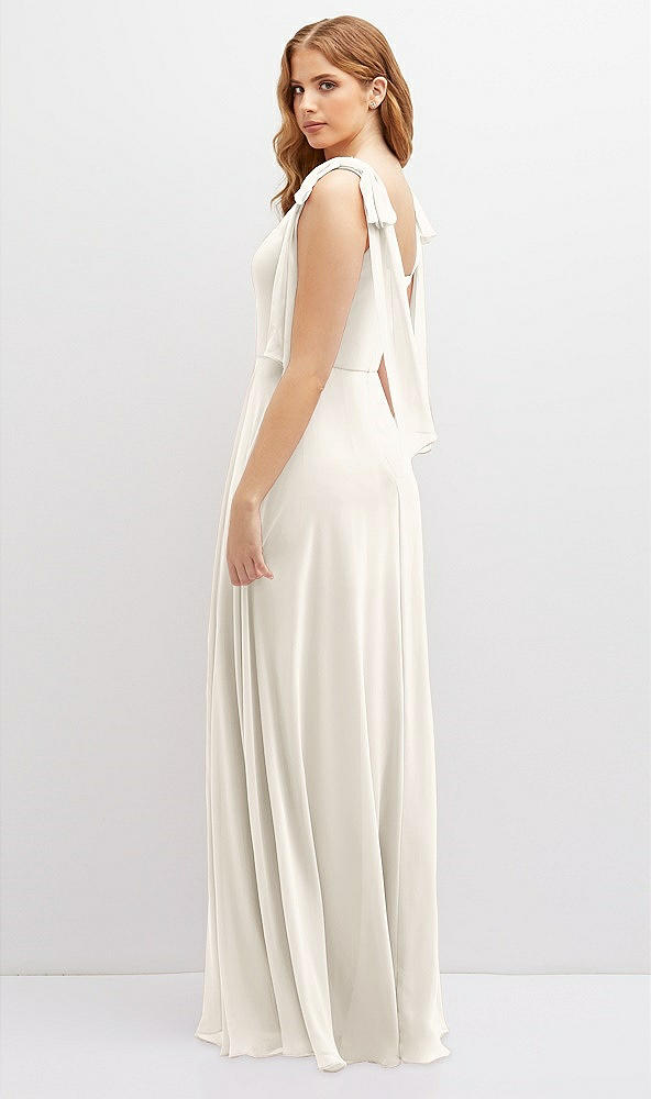 Back View - Ivory Bow Shoulder Square Neck Chiffon Maxi Dress