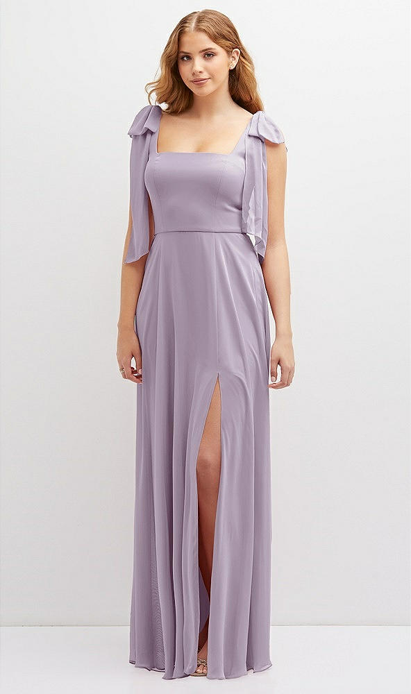 Front View - Lilac Haze Bow Shoulder Square Neck Chiffon Maxi Dress