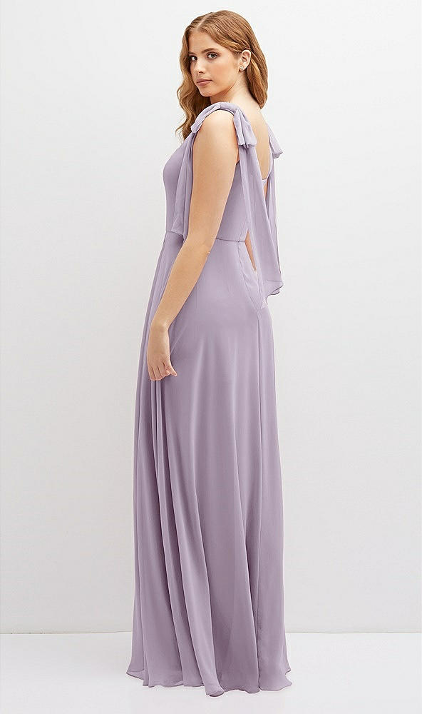 Back View - Lilac Haze Bow Shoulder Square Neck Chiffon Maxi Dress