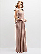 Side View Thumbnail - Neu Nude Bow Shoulder Square Neck Chiffon Maxi Dress