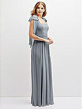 Side View Thumbnail - Platinum Bow Shoulder Square Neck Chiffon Maxi Dress