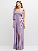 Front View Thumbnail - Pale Purple Bow Shoulder Square Neck Chiffon Maxi Dress