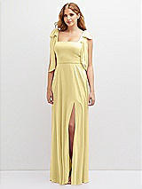 Front View Thumbnail - Pale Yellow Bow Shoulder Square Neck Chiffon Maxi Dress