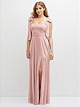 Front View Thumbnail - Rose - PANTONE Rose Quartz Bow Shoulder Square Neck Chiffon Maxi Dress