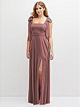 Front View Thumbnail - Rosewood Bow Shoulder Square Neck Chiffon Maxi Dress