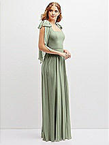 Side View Thumbnail - Sage Bow Shoulder Square Neck Chiffon Maxi Dress