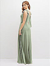 Rear View Thumbnail - Sage Bow Shoulder Square Neck Chiffon Maxi Dress