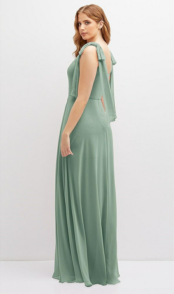 Back View - Seagrass Bow Shoulder Square Neck Chiffon Maxi Dress