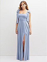 Front View Thumbnail - Sky Blue Bow Shoulder Square Neck Chiffon Maxi Dress