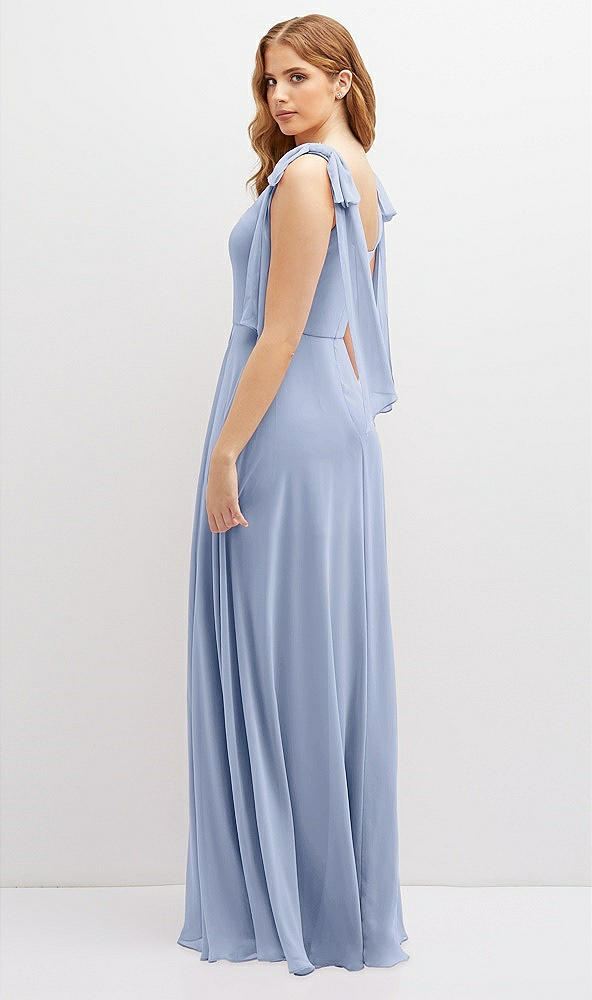 Back View - Sky Blue Bow Shoulder Square Neck Chiffon Maxi Dress