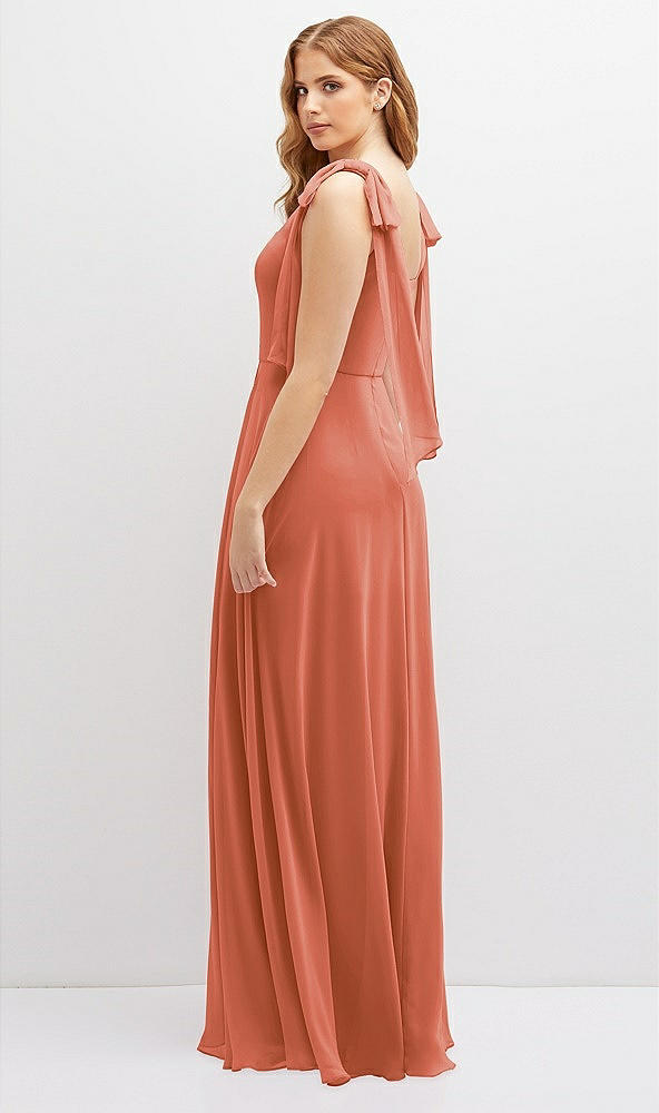 Back View - Terracotta Copper Bow Shoulder Square Neck Chiffon Maxi Dress